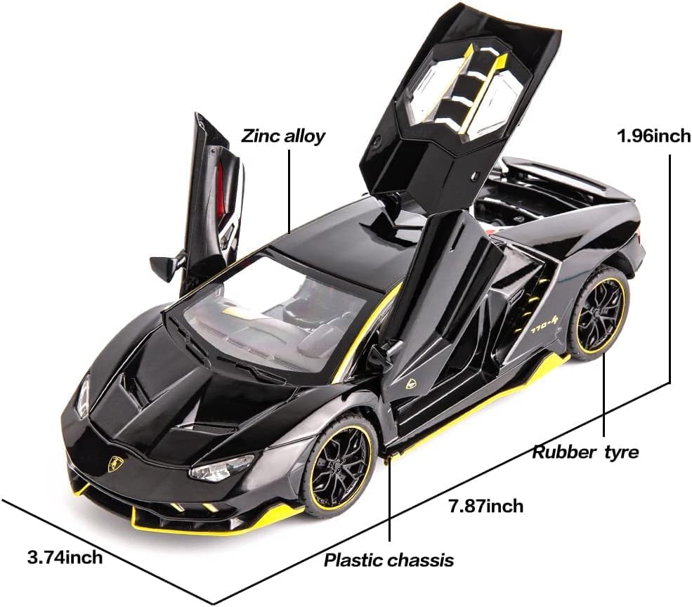 Image of Model Car Compatible for 1 /24 Scale Lamborghini LP770 Alloy Diecast Model Vehicles Pull Back Toy Car with Light and Sound for Kids Boys Gift(Black)