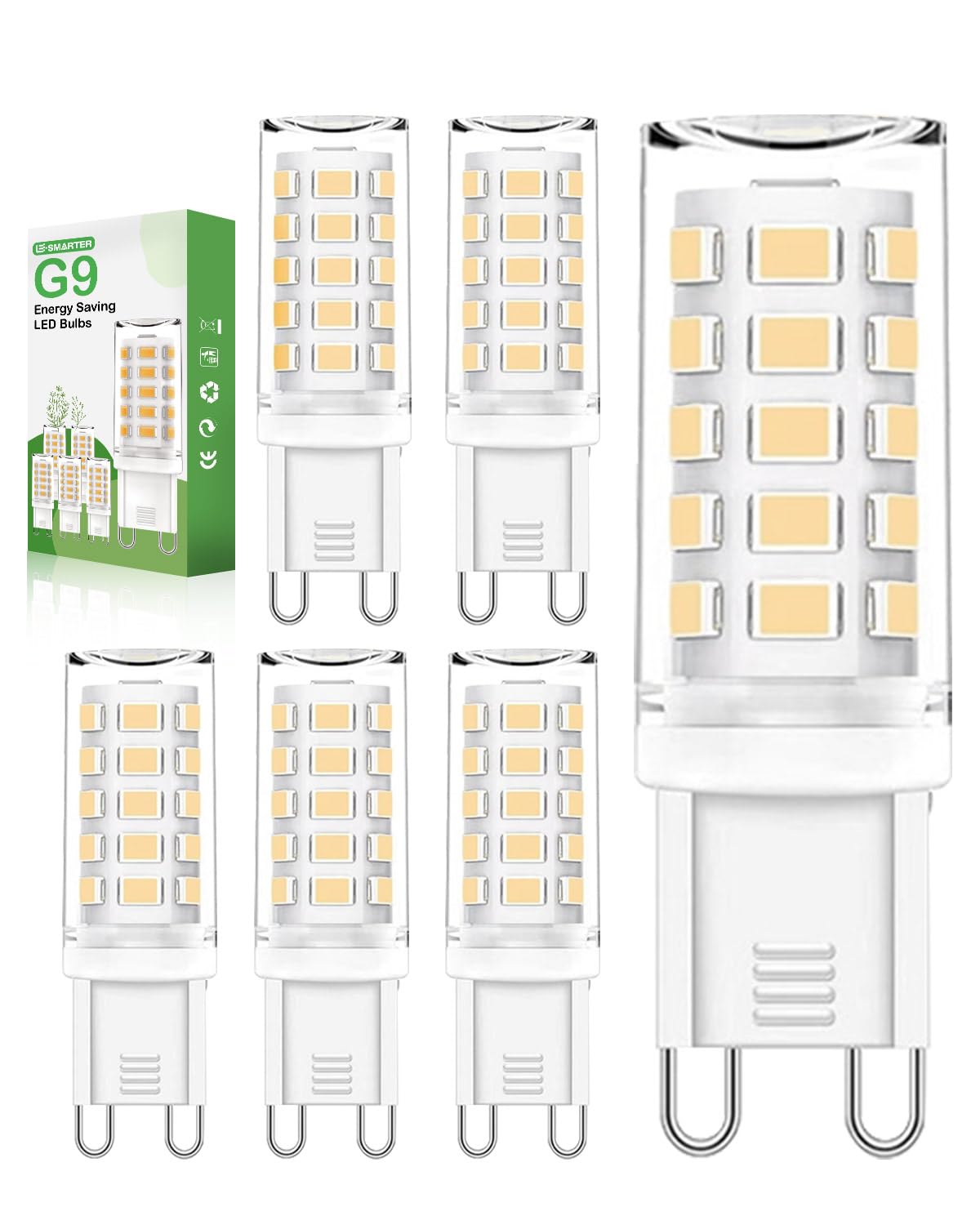 E-SMARTER G9 LED Leuchtmittel Kühles Weißes 6000K, 5W 560LM LEDs, Nicht Dimmbar LED Kaltweiss, Energiesparende LED Lampen, LED Birnen, 360° Abstrahlwinkel Glühbirne G9 für Kronleuchter, 6er Stück