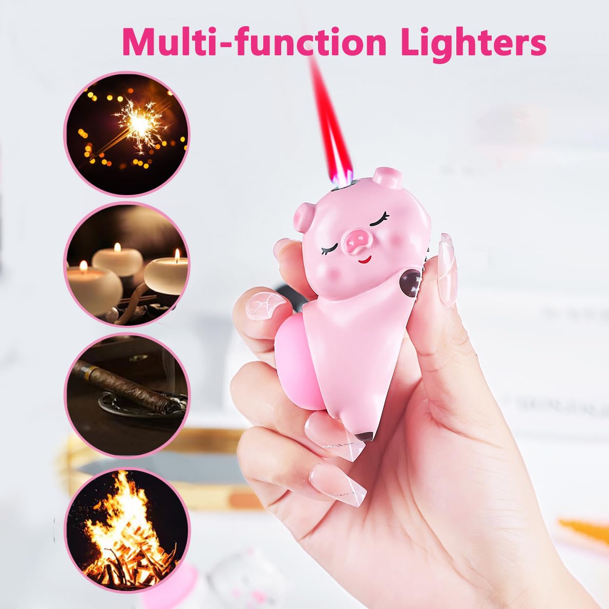 cute cigarette lighter Eclipse Pig Piglet Ceramic Refillable Cigar Lighter Peach Lipstick Shaped Plastic and Metal