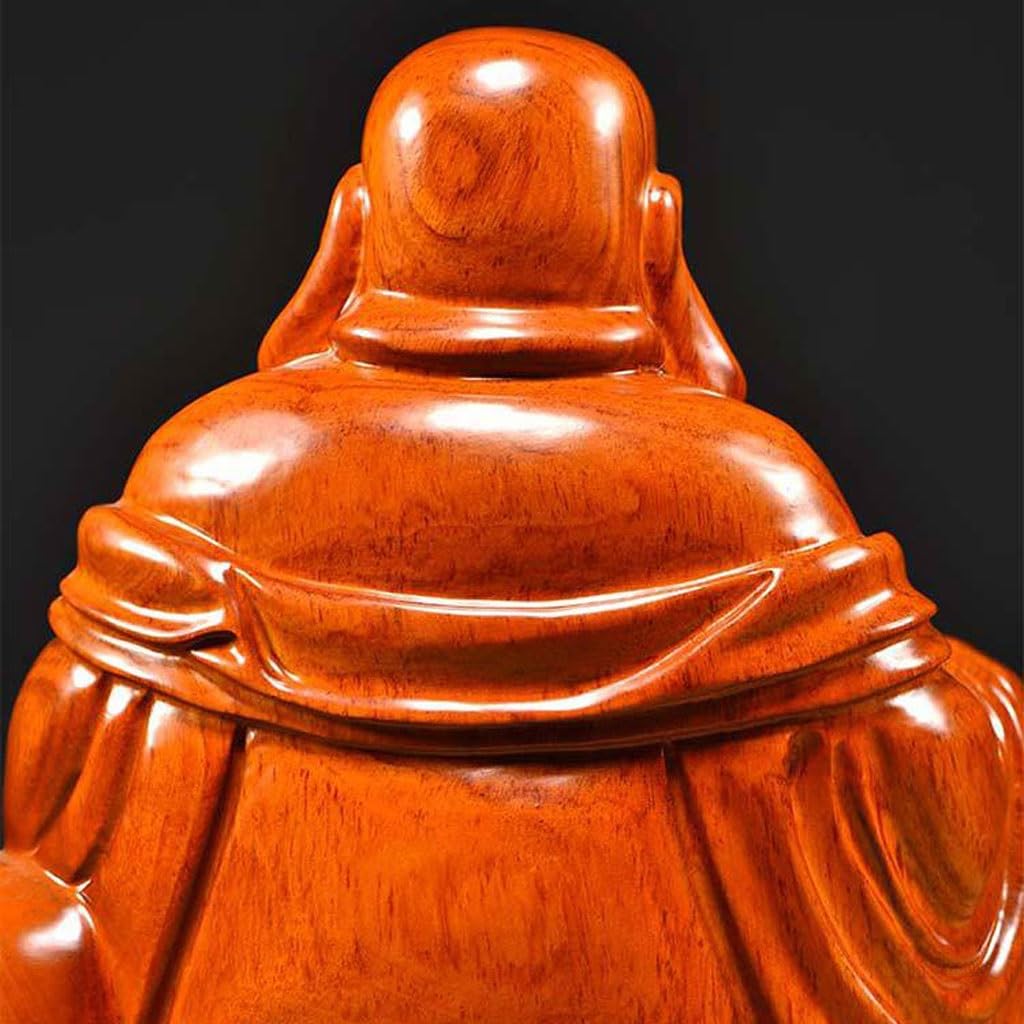 Dekoracja pulpitu Drewniana statuetka Buddy Ozdoby Siedzący Lotos Uśmiechnięty Budda Rzeźby z litego drewna Dom Salon Mahoń Rzemiosło Rzeźby Wystrój Domu(19,68 cala)