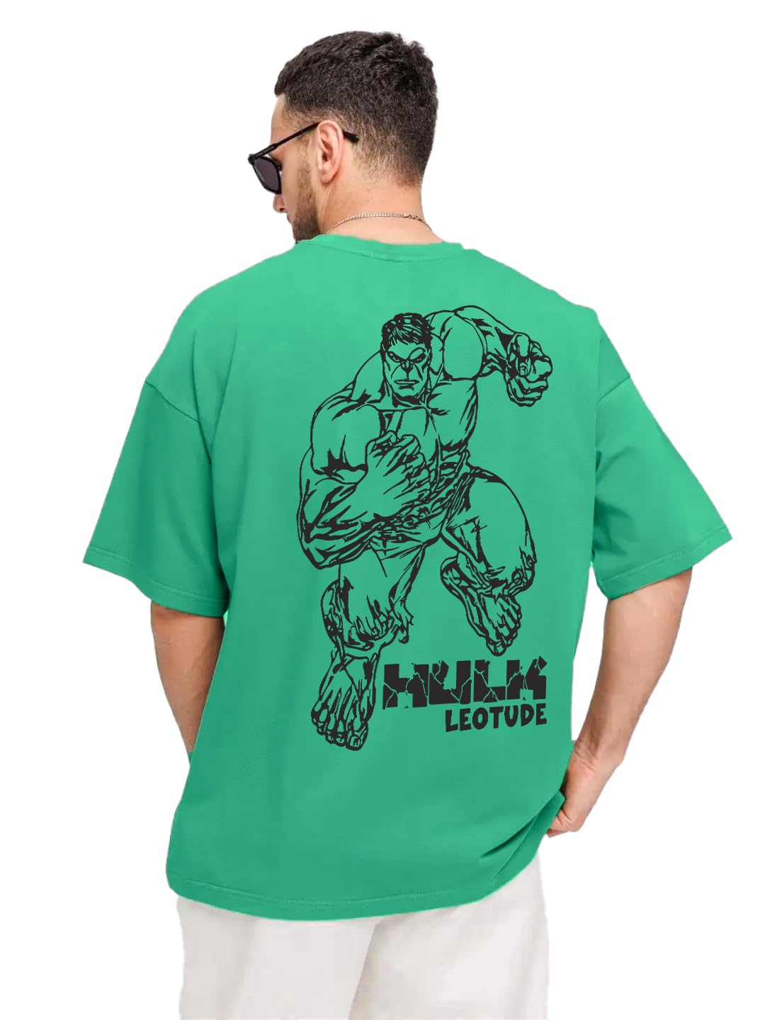 Men Half Sleeve Round Neck Cottonblend Plain Knitted Oversized Tshirts (Colour: Rama Green)-image-1