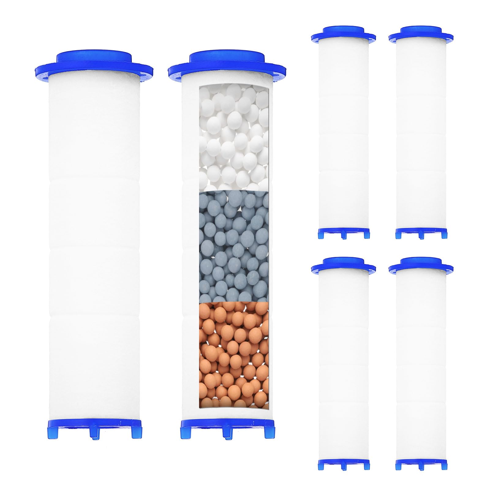 uxcell 6 Pcs Shower Head Filter with Calcium Balls 3.1 Inch PP Cotton Filter Cartridge Replacement High-Pressure Handheld Fan Shower Jet Sets