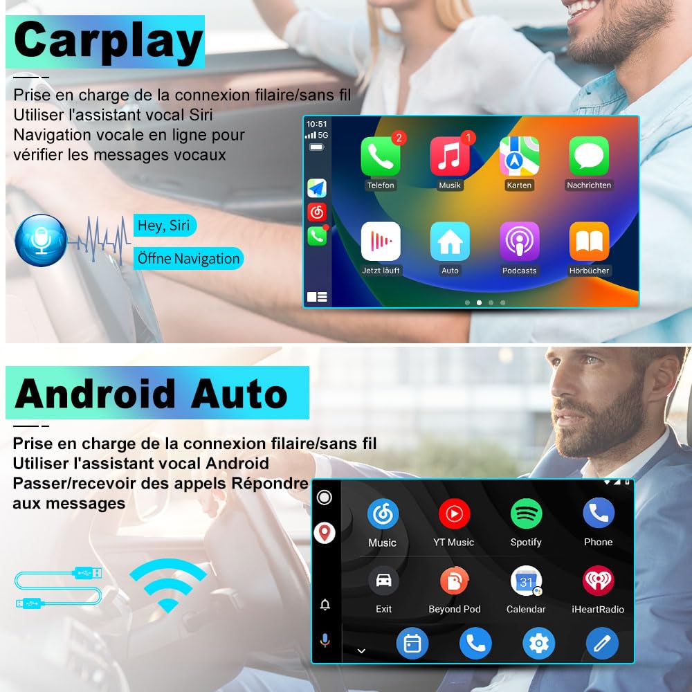 AWESAFE Autoradio pour Renault Clio 2 2000-2012/Clio Campus, 9 Pouces Écran Tactile 2Go+64Go avec CarPlay & Android Auto sans Fil, GPS WiFi Bluetooth FM/RDS DSP, Commandes au Volant