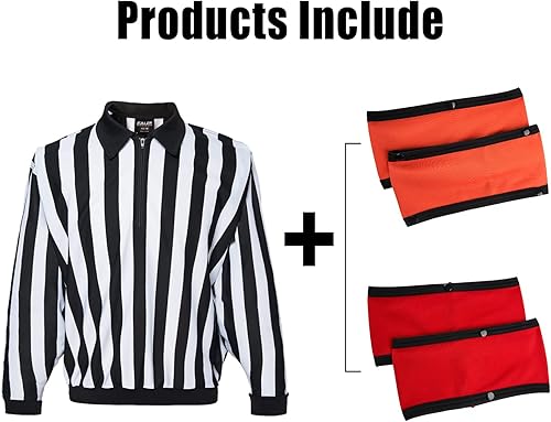 Miniatura 3 de EALER HRJ100 Camisa de manga larga para árbitroárbitro a rayas de hockey sobre hielo con brazaletes extraíbles naranja y rojo