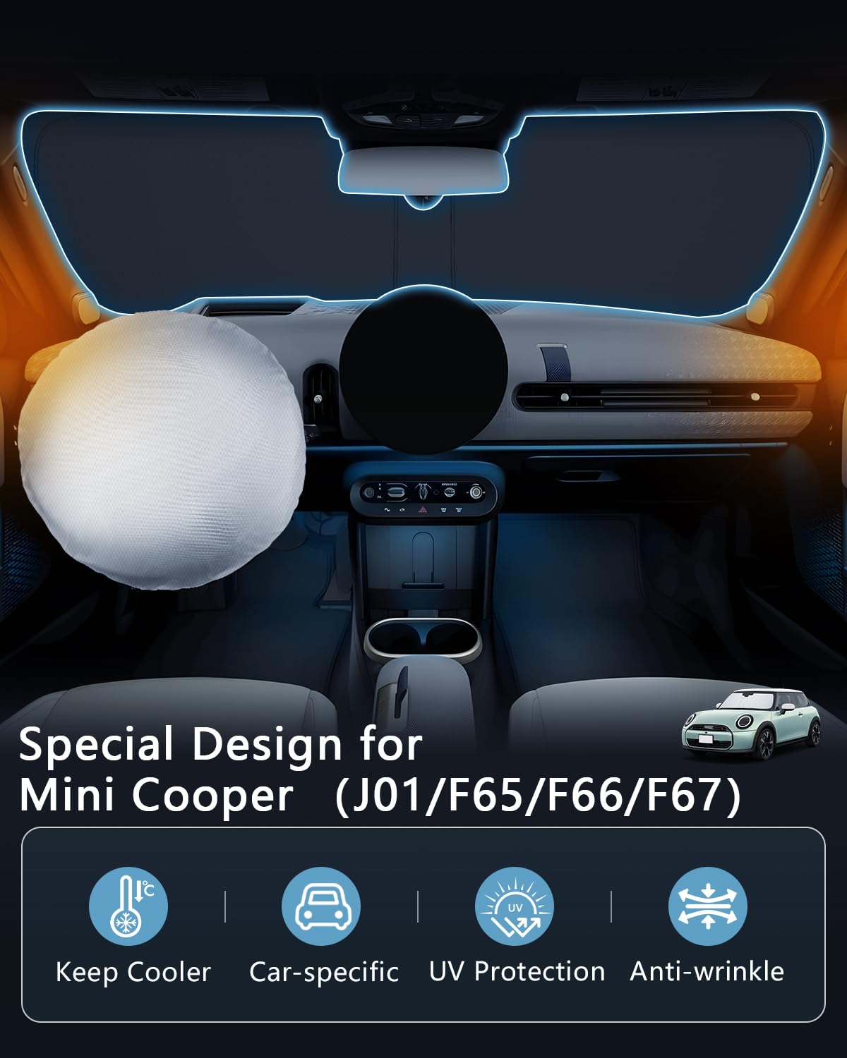 SKTU Parasole Parabrezza Anteriore per Mini Cooper（J01/F65/F66/F67）2024-2025 2026, Parasole Pieghevole Protezione UV, Copertura Parabrezza come Accessorio Mini Cooper
