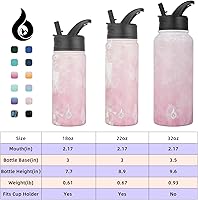 Vista 279 de BJPKPK - Botellas de agua aisladas con tapa de popote, botellas de agua de acero inoxidable de 40 onzas con 3 tapas, termo a prueba de fugas libre