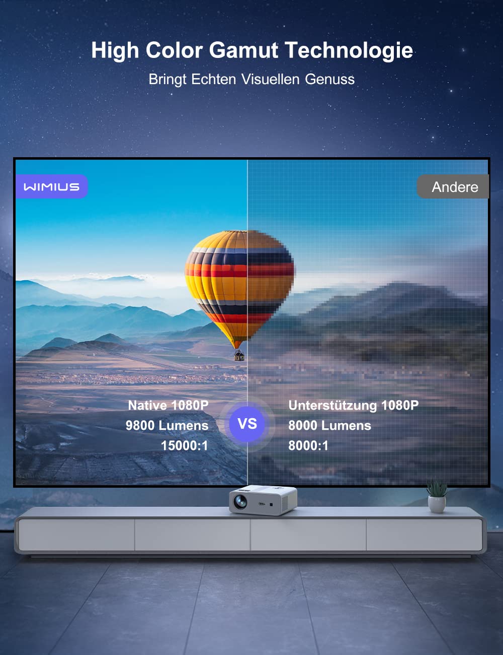 Proiettore Full HD 5G WiFi Bluetooth WiMiUS 9500 Lumens 1080P Supporta video 4K Home Theatre Proiettore