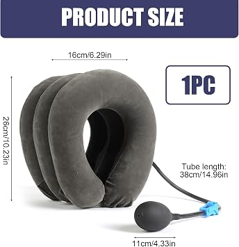 Cervical Neck Traction Device Inflatable Neck Stretcher Support Brace Adjustable Support Pillow Traction Collar for Chronic Shoulder Pain Relief Brace Spine Alignment Decompression Relaxer Grey