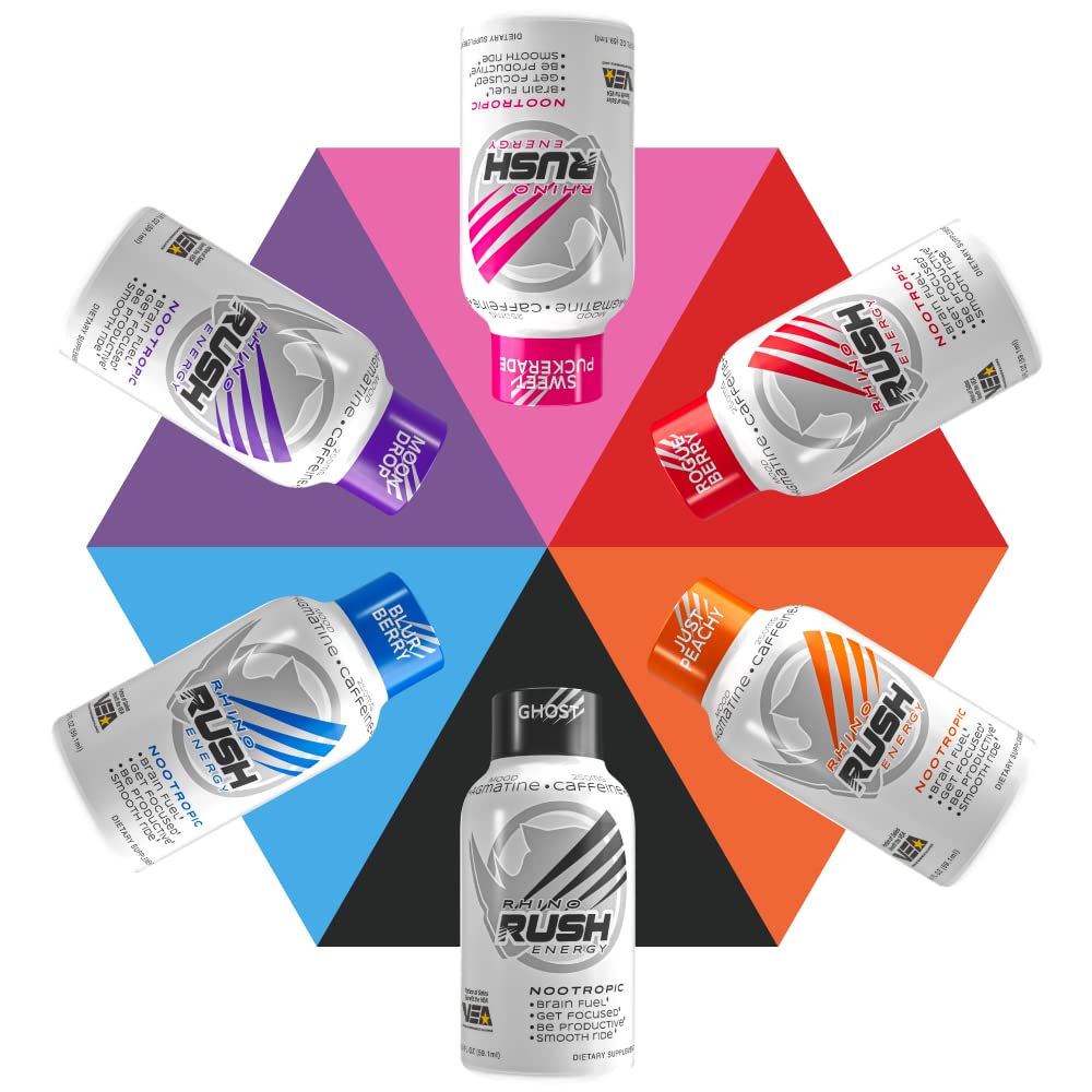 Rhino Rush - Energy Shots 12 Pack, 2 oz Extra Strength Caffeine Energy (Just Peachy)…