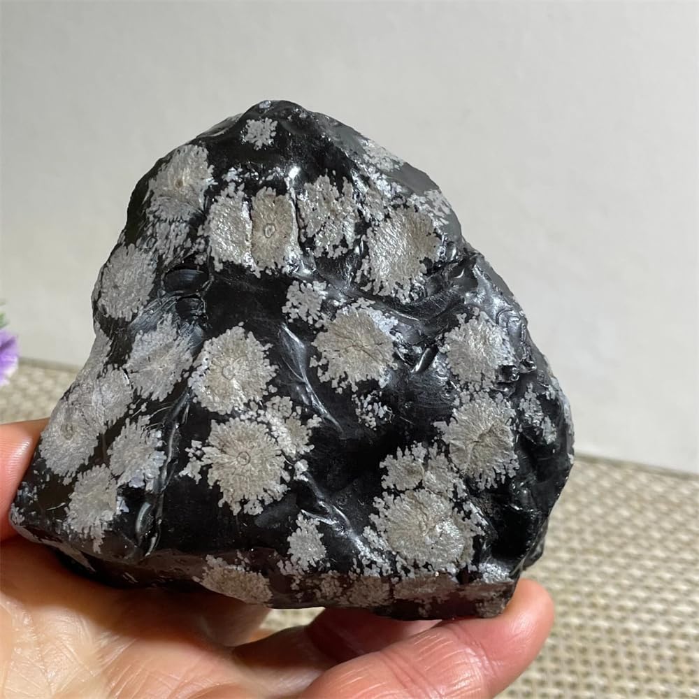 1 pièce 810-900 g de Pierres précieuses brutes d'obsidienne Flocon de Neige en Vrac, Grandes quantités de Cristaux d'obsidienne