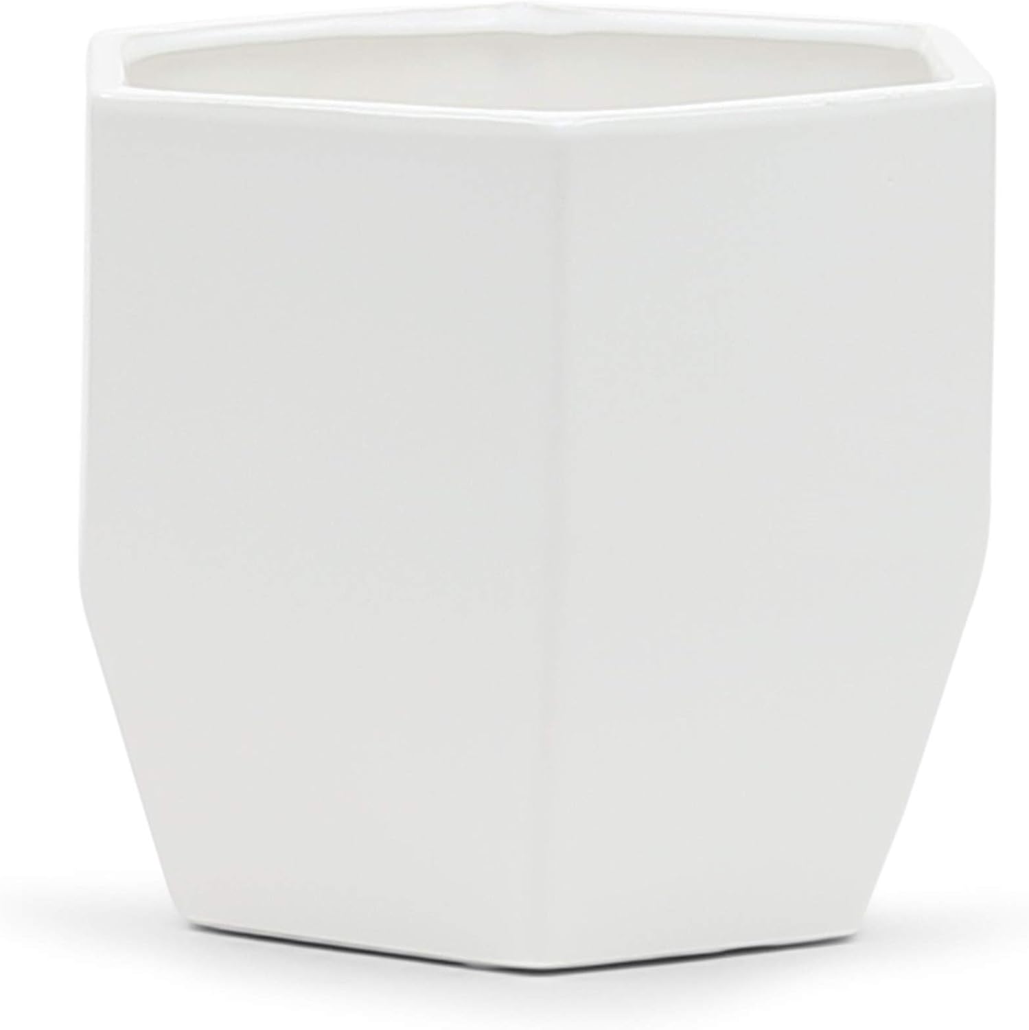 WGV Geometric Ceramic Vase, 4.2"x4.2"H, 5.5"x5"H, 6.3"x6"H, Matte White Hex Flower Pot, Folded Trendy Planter for Wedding Event Office Home Decor, Set of 3 Vases