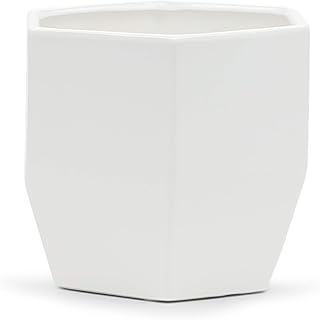 WGV Geometric Ceramic Vase, Width 6.3", Height 6", Matte White Hex Flower Pot, Folded Trendy Planter for Wedding Event Office Home Decor, 1 Piece