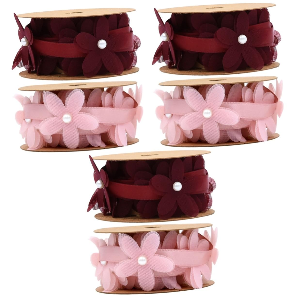 Abaodam 6rollos Cinta De Tela De Flores Cinta De Encaje Para Bodas y Manualidades Para Decoraciones y Rosa Burdeos