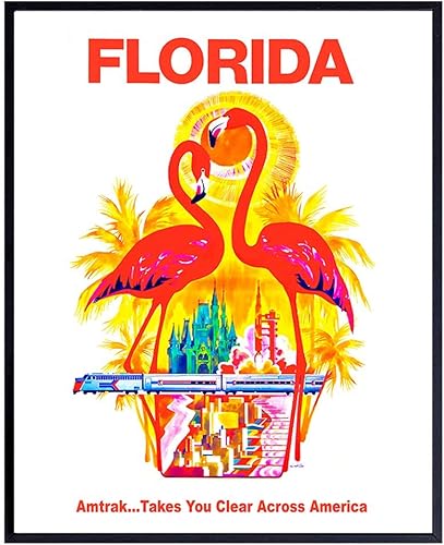 Florida Vintage Travel Poster Art Print, Wall Art Poster - Unique Home Decor for Beach House, Living Room, Kitchen, Office, Bedroom, Bathroom -