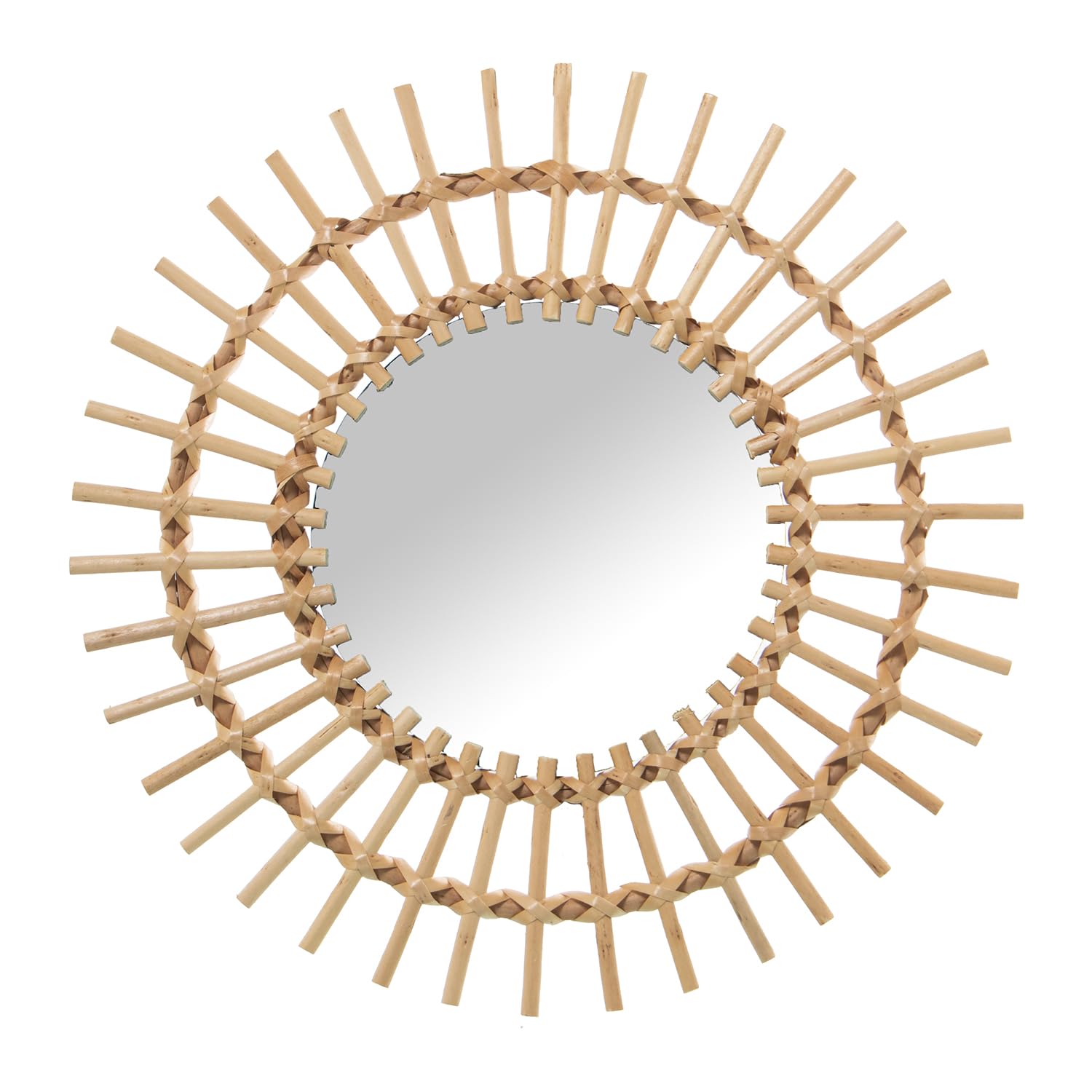 Miroir mural rond en osier naturel pour illuminer une entrée ou un salon bohème
