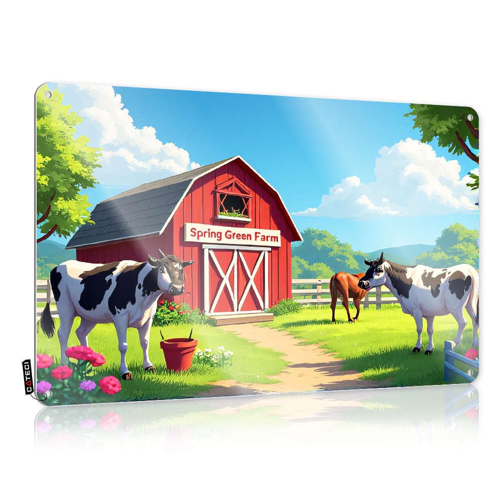 Fzfn Colour House Accessories For Home, Decorations Pool Designer Cows Grazing Near Spring Green Farm Barn. | Rustic Sarcastic Wall Art(20X30cm)