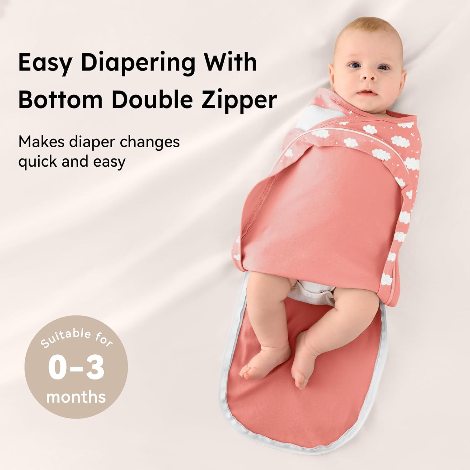 Unnivoll Baby Swaddles for Newborns with Zipper, 100% Cotton Newborn Swaddle Sack, 3 Pack Baby Swaddles 0-3 Months Swaddle Sleep Sack for Newborn Baby Boy Girl White Pink Rainbow - Image 4