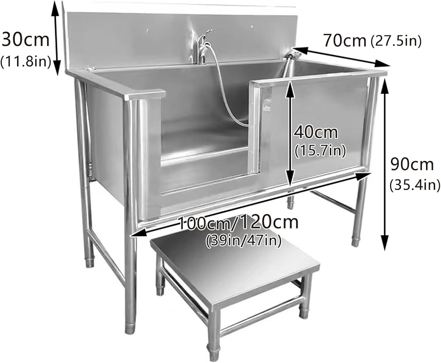 Professional Stainless Steel Pet Dog Grooming Bath Tub Outside Dog Washing Station Large Dog Bathtub Sliding Door for Large Pet Dogs Home Commercial