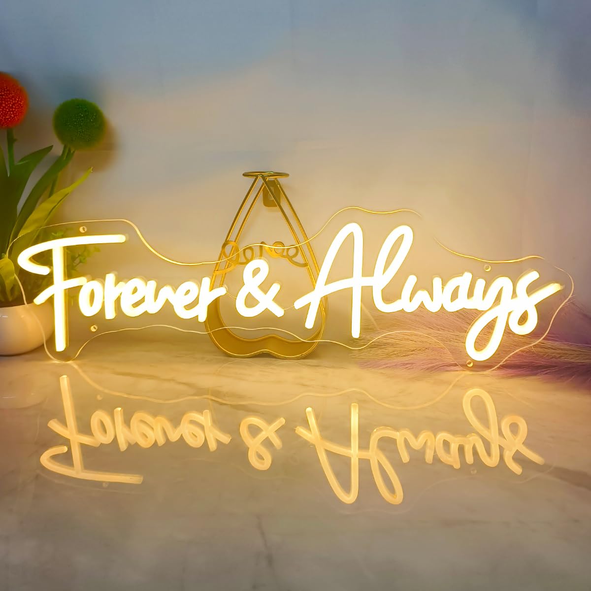 Forever And Always neonowe znaki do dekoracji ścian, ściemniane, zasilany przez USB, neonowy znak świetlny "Forever & Alway" na rocznicę ślubu, sypialni, dekoracja baru, 57 cm x 16,8 cm, ciepła biel