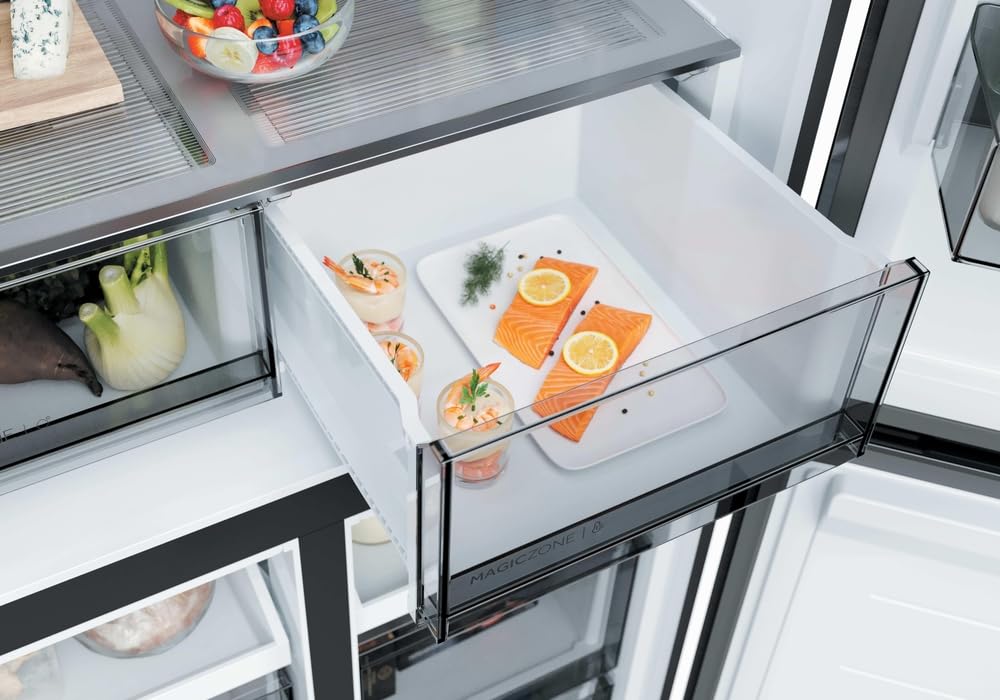 Haier Frigorífico Americano 523 L Inox, Rise [HCR58S18DNMM] | 4 Puertas, 83 An. x 185 Al. cm, Total No Frost, Motor Inverter, Magic Zone, Active Fresh Zone, Filtro Aire, Columna de Metal