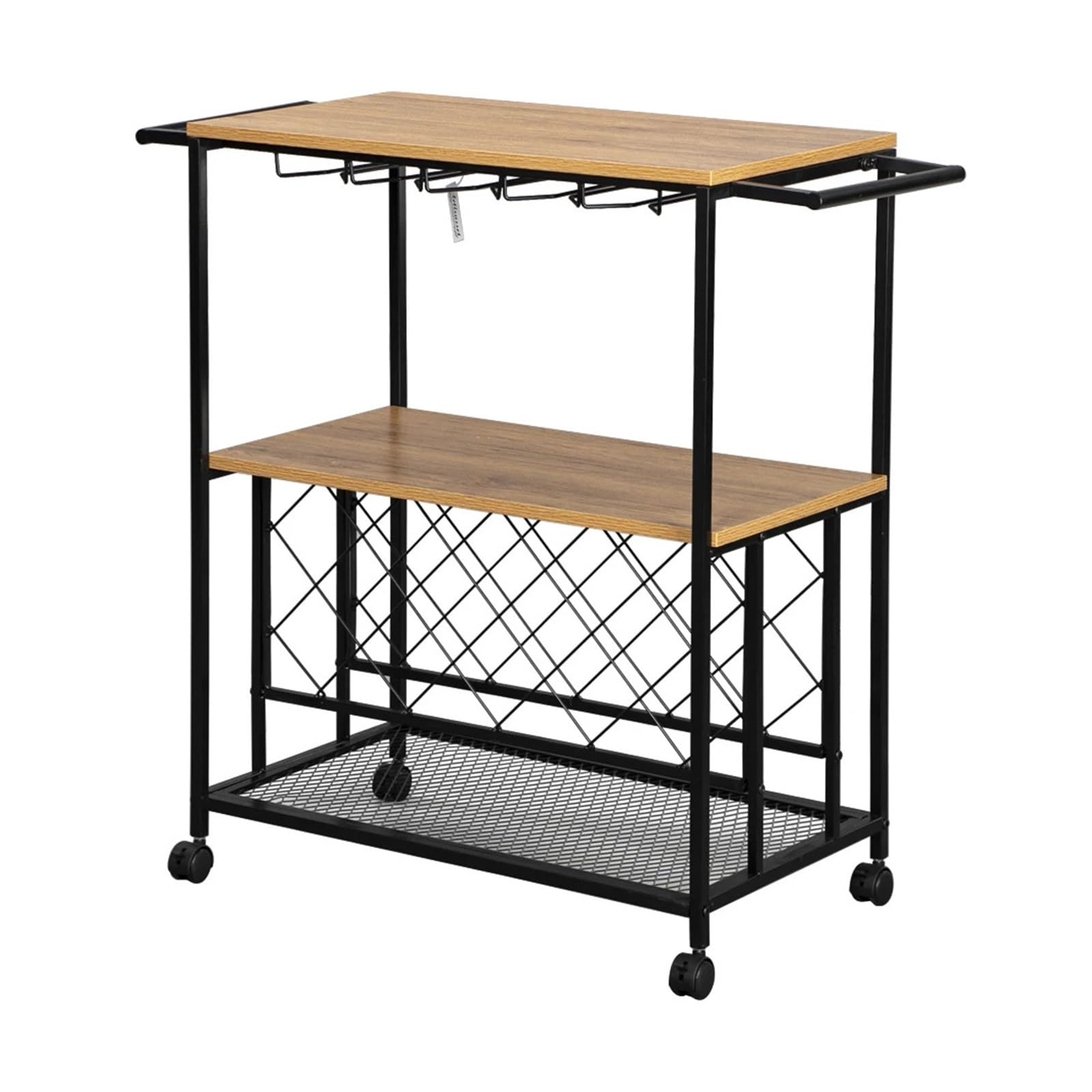 FZL02068LM Serving Trolleys Wine Rack Cart,Kitchen Rolling Storage Bar,Wood Table Serving Trolley,Dining Organization