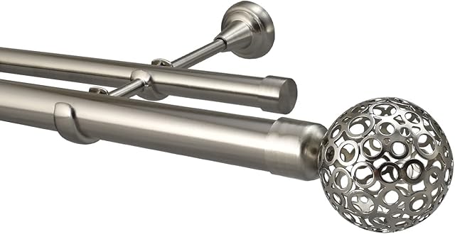 Metal Double Extendable Curtain Pole Rail Rod 1m to 2m Brushed Chrome 28mm & 19mm Osaka Finials
