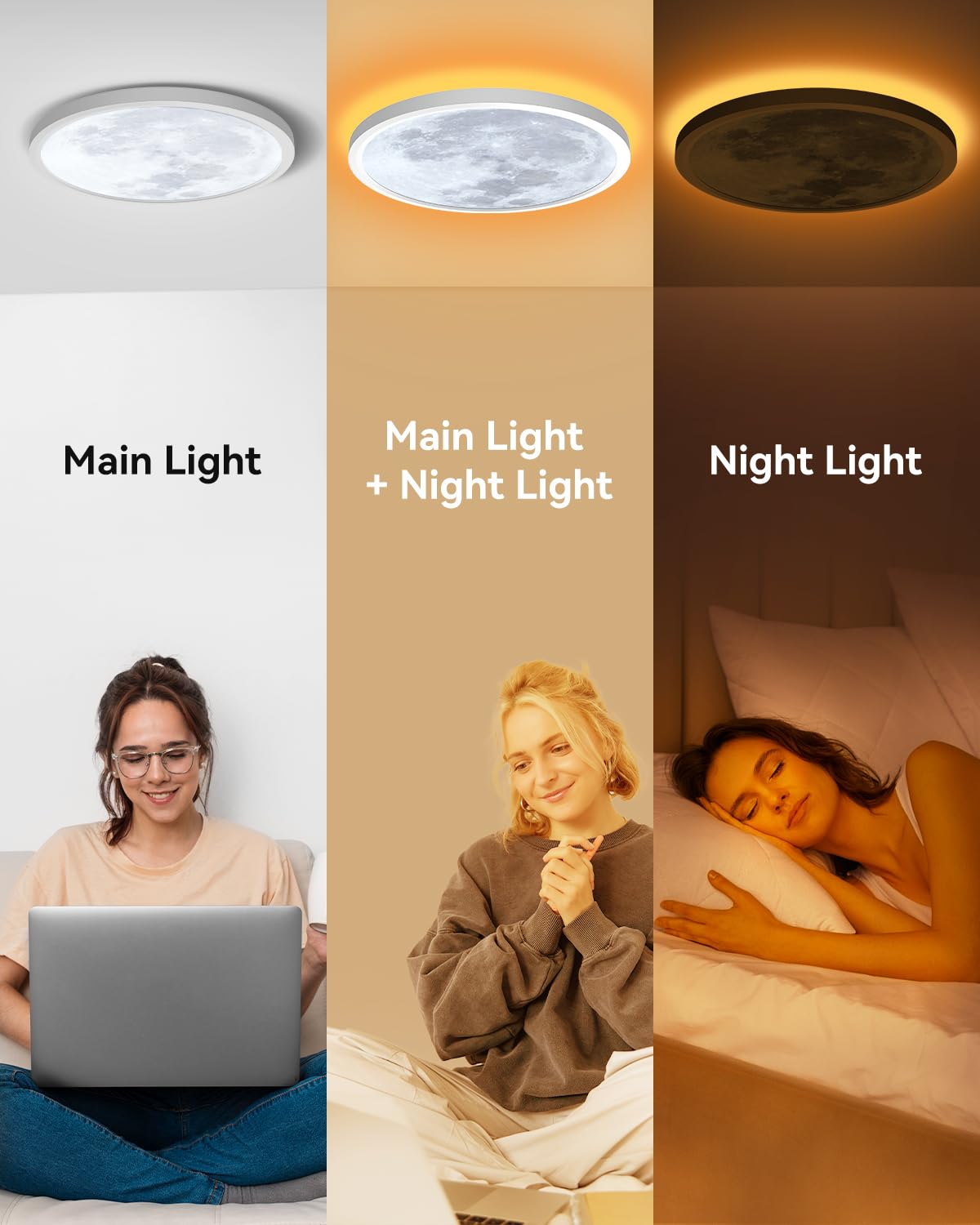 Aphyni 30cm Moonlight Dimmable Ceiling Light, 24W Led Ceiling Light with Nightlight - Image 4