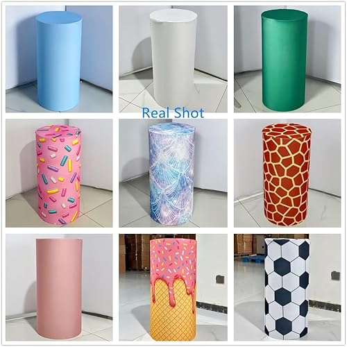 Miniatura 5 de Fundas cilíndricas para soporte de zócalo de color amarillo neón para la casa, despedidas de soltera, pedestal, cubierta de tela elástica,