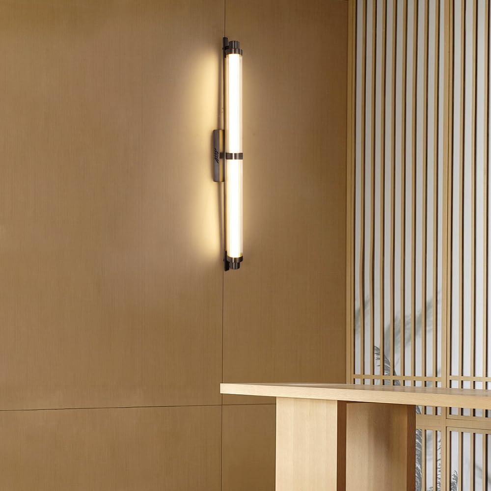 Linear Led Sconces Wall Lighting Indoor 3000K Modern Designer Wall Lamp Black Stainless Steel Wall Lights with Cylindrical Striped Acrylic Shade, for Living Room Hallway Bathroom Over Vanity Mirror