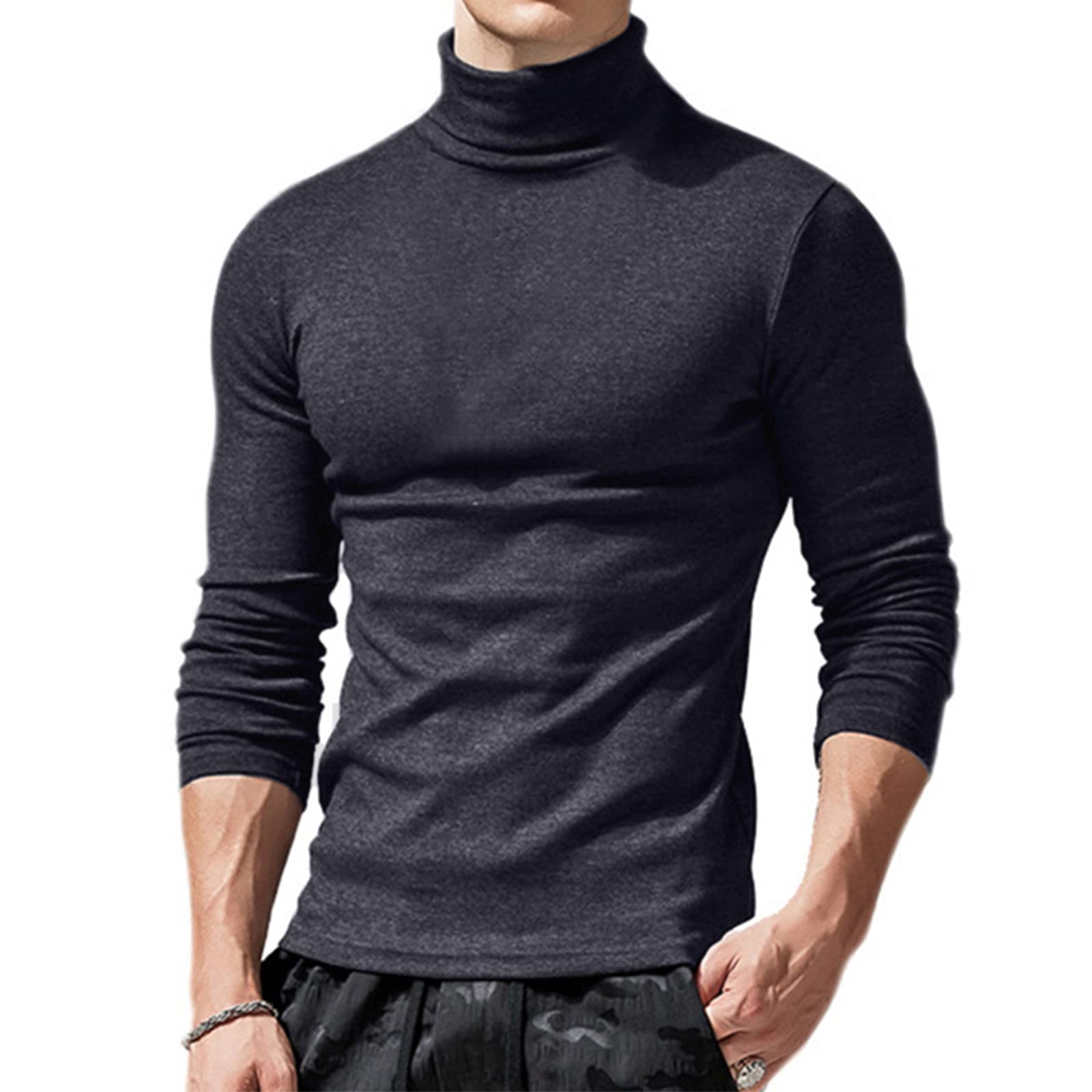 OphestinMen's Basic Turtleneck Top Jumpers Slim Fit Long Sleeve Pullover Turtle Neck Shirt Casual Blouse Sweatshirts