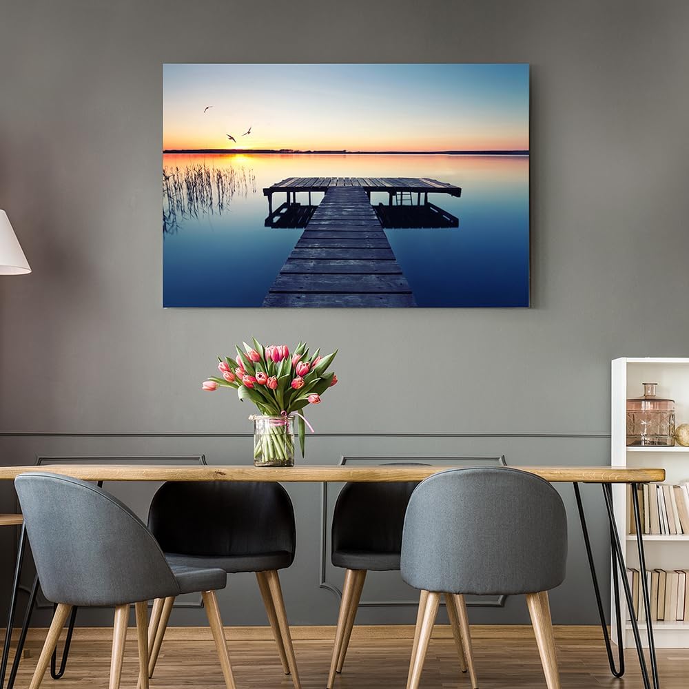 Hardy Gallery lake wall art pier picture: scenic nature canvas wall art lake scene artwork dock scenery wall decor painting - sunset landscape prints for bedroom house 45"x30"