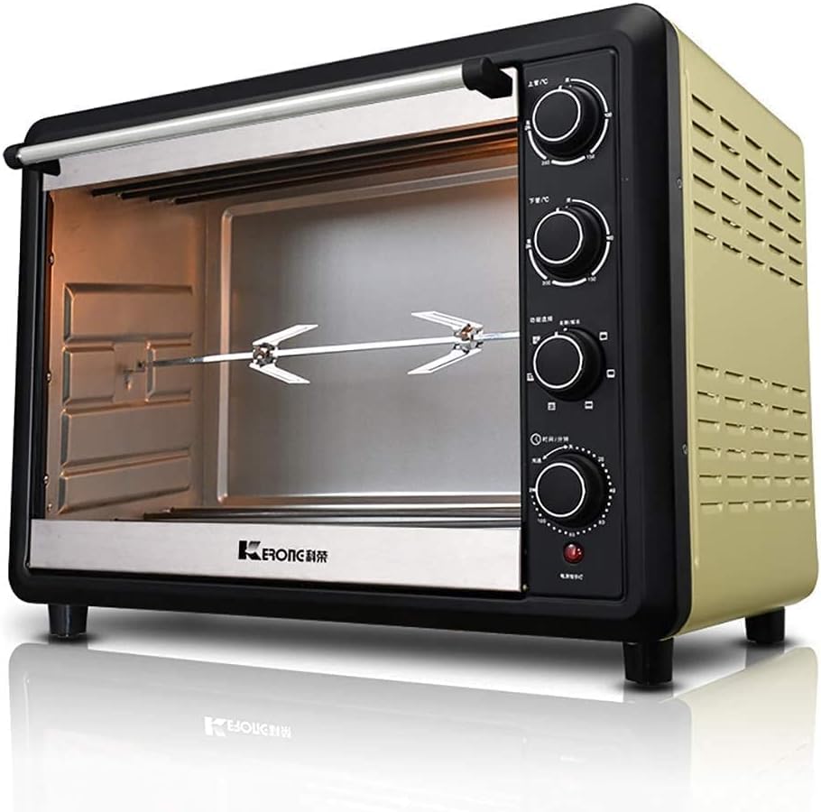 Tostadora, parrilla y prensa, horno eléctrico multifunción de 60 litros, tenedores rotativos domésticos, control independiente de temperatura, mini hornos de gran capacidad (Gold)