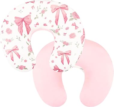 Nursing Pillow Cover, Ultra Soft Breastfeeding Pillow Covers for Newborn Baby Boys and Girls, Easy Removal and Machine Washable Slipcover, 1 Pillowcase Only Pink Rose