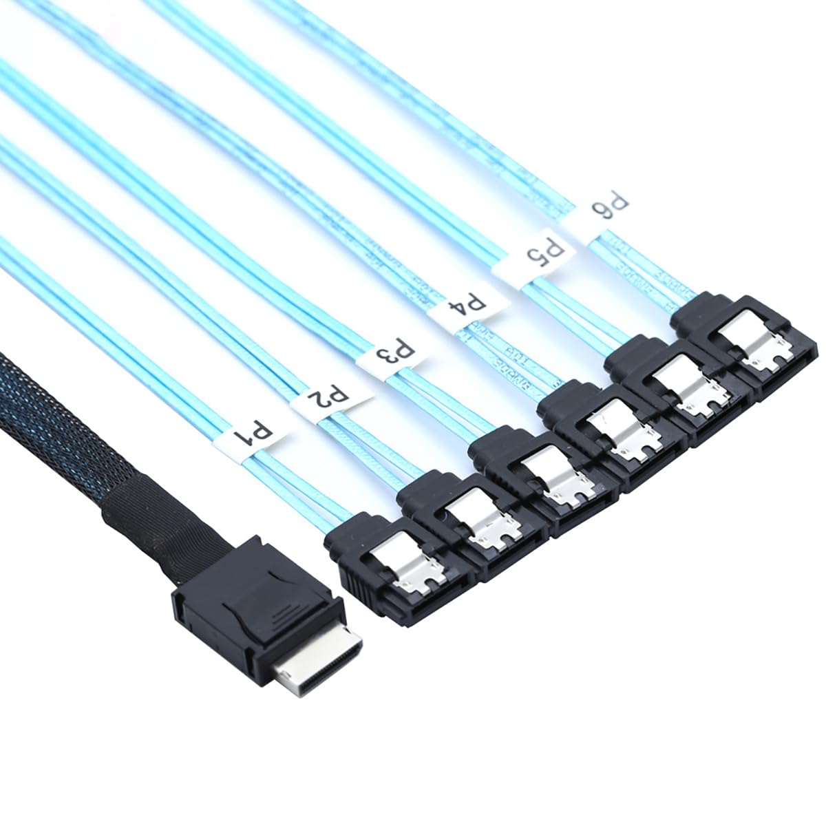 AoQhir PCIe Oculink SFF-8611 4i to 6X SATA 7P Female Cable – 12Gbps High Speed Server Hard Drive Converter Cable, 32AWG Low-Loss Wire (0.5M)