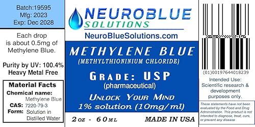 Miniatura 2 de (2 Oz) 2.0 fl oz Azul de metileno grado farmacéutico 99.99% con gotero, azul de metileno grado USP, sin formaldehído, libre de metales pesados,