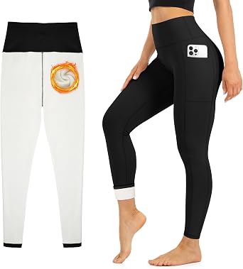Blisset Womens Fleece Lined Leggings Thermal Warm Winter Tights High Waisted Soft Yoga Pants with Pockets