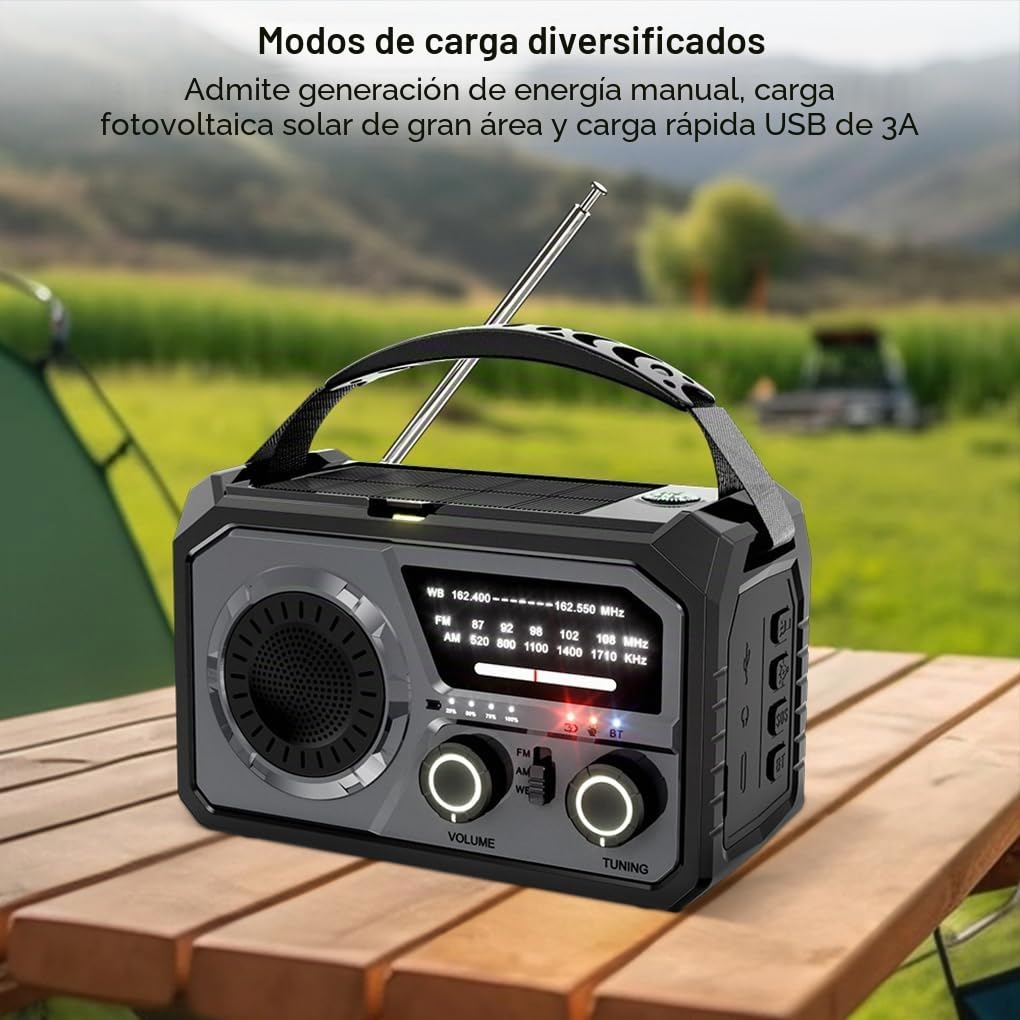 Radio de Emergencia con batería Recargable de 16000 mAh con manivela, Radio Solar portátil de Emergencia NOAA/FM/Am, SOS, Compass, Bluetooth 5.3, Linterna, USB de Teléfono (Gris Oscuro)