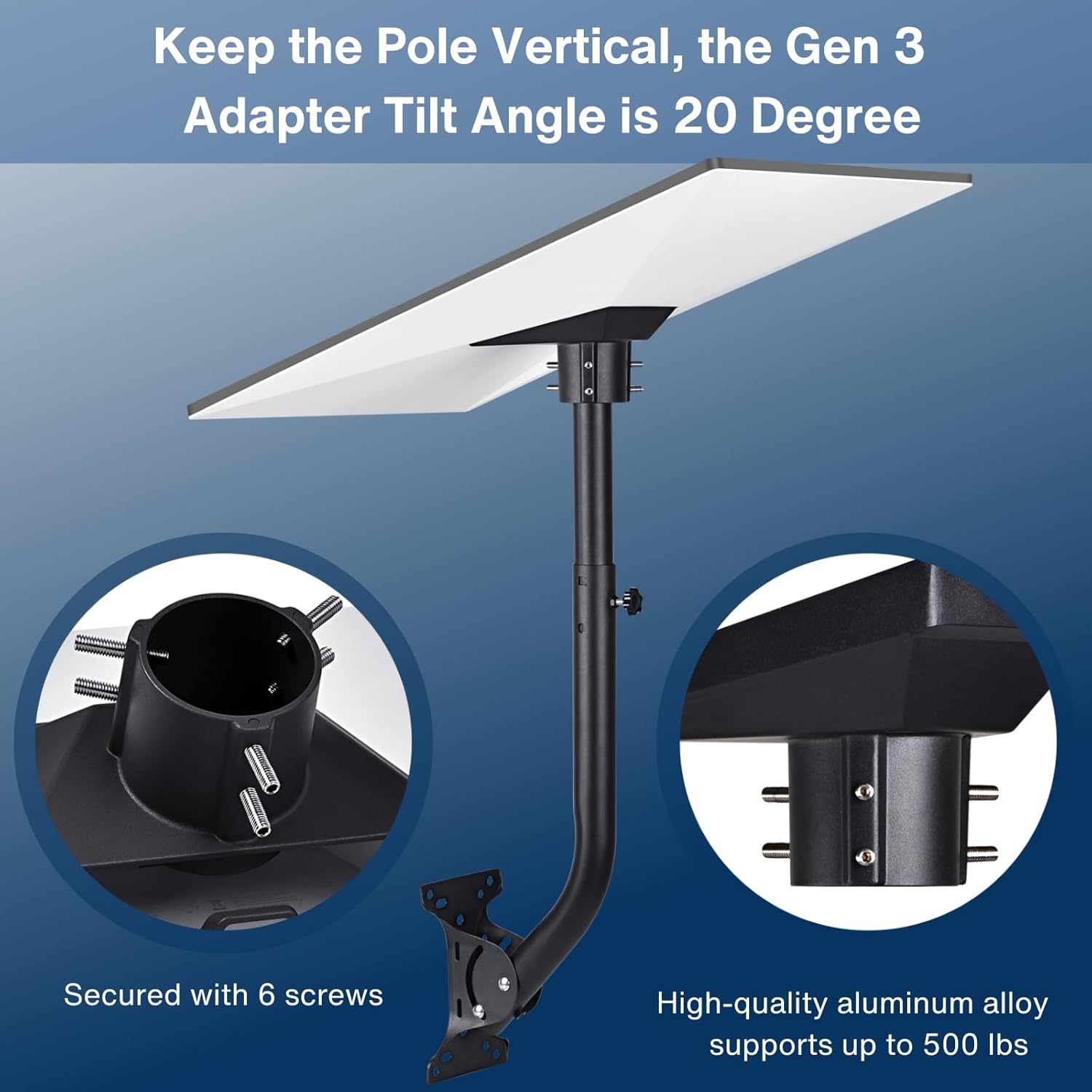 Adjustable Tripod Stand for Starlink Standard Gen 3, Stainless Steel with Aluminum Pipe Adapter, Adjustable Mounting Kit with Aluminum Pipe Adapter Pole Mount for Starlink Standard/Gen 3