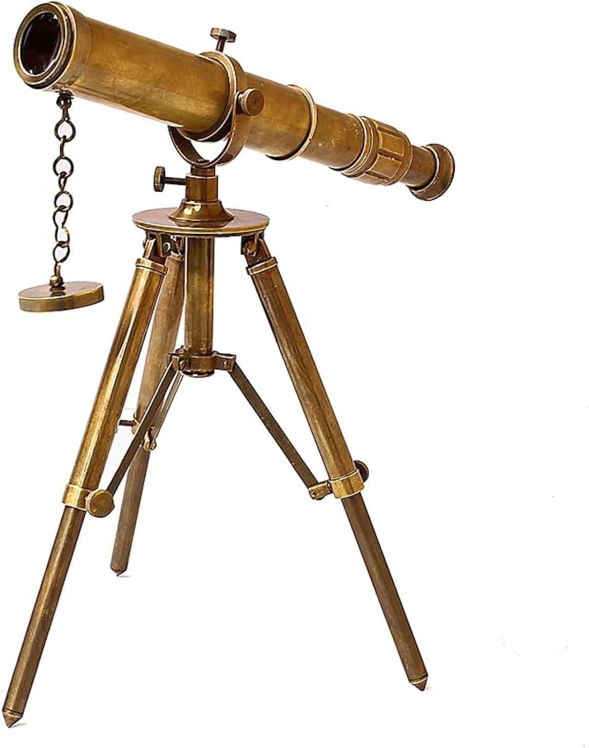Vintage Brass Table Telescope with Wooden Tripod Stand, Antique Maritime Telescope for Home Office Décor, Collectors & Nautical Enthusiasts, Retro Brass Nautical Instrument