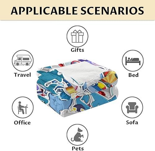 Miniatura 18 de Manta de tiburón personalizada con nombre, 30 x 40 pulgadas, lindas mantas de tiburón para niños y niñas, manta de felpa suave y mullida azul claro