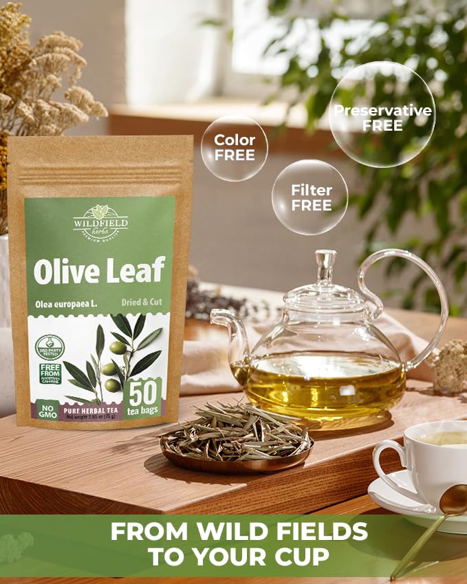 Image of 50 Bags Olive Leaf Tea Dried Olive Leaf Herbal Tea (Olea Europaea) - 50 Count 1.5 g Bags Hojas De Olivo Secas