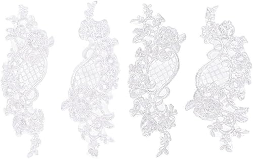 2 pares de apliques de flores de encaje blanco, adornos florales 3D para coser en parches para boda, vestido de novia, vestido de fiesta, ropa,