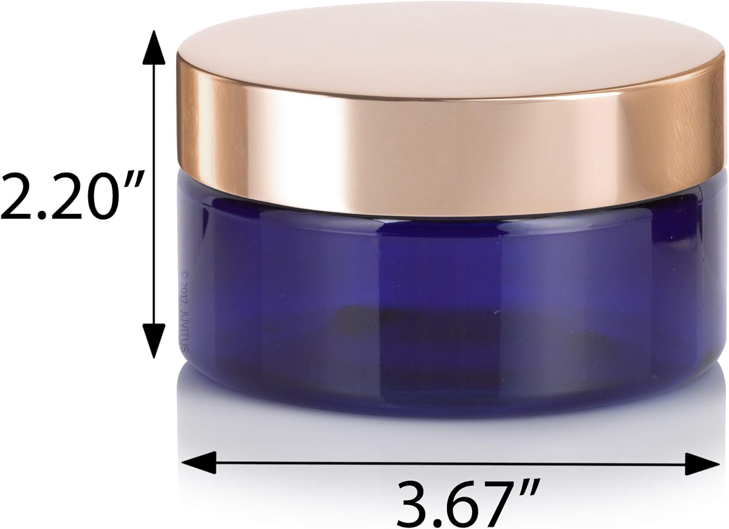8 oz Cobalt Blue PET Plastic Refillable Low Profile Jar with Gold Metal Overshell Lid (6 Pack)