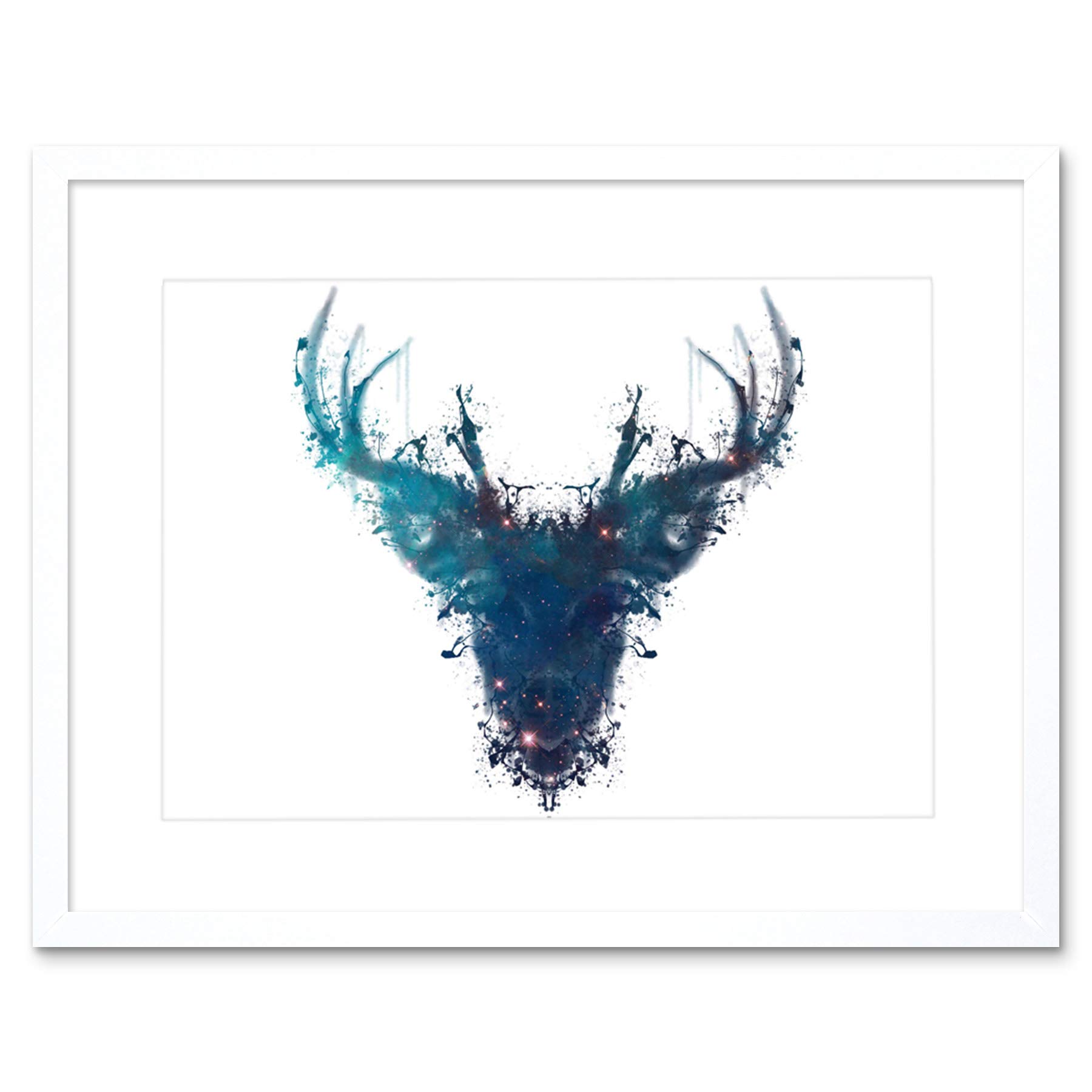 Wee Blue Coo Graphic Ink Splat Deer Stag Framed Picture Art Framed Wall Art Print