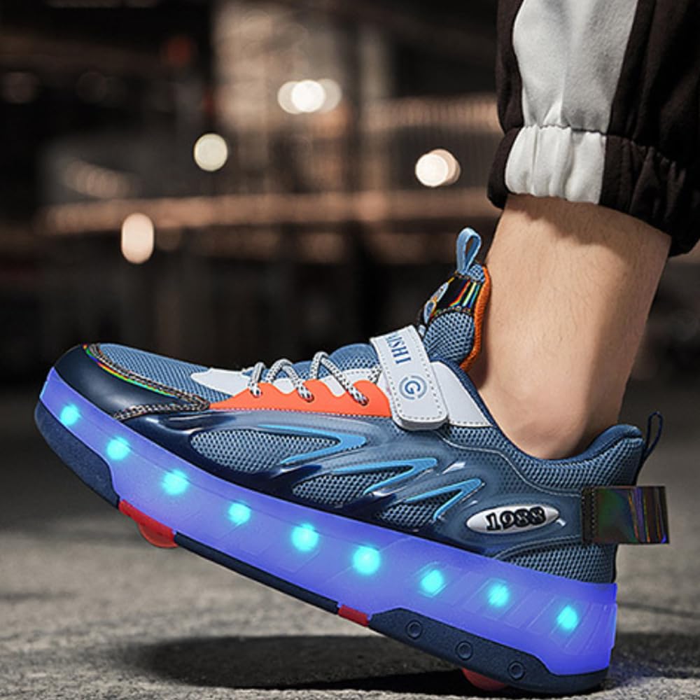 Hixingo Zapatillas con Ruedas Niña Niño, Malla Zapatos con Dos Ruedas 2 en 1 Zapatillas Patines Zapatillas Ruedas con Luz LED, Zapatos Patines Calzado de Skateboarding Multifuncionales