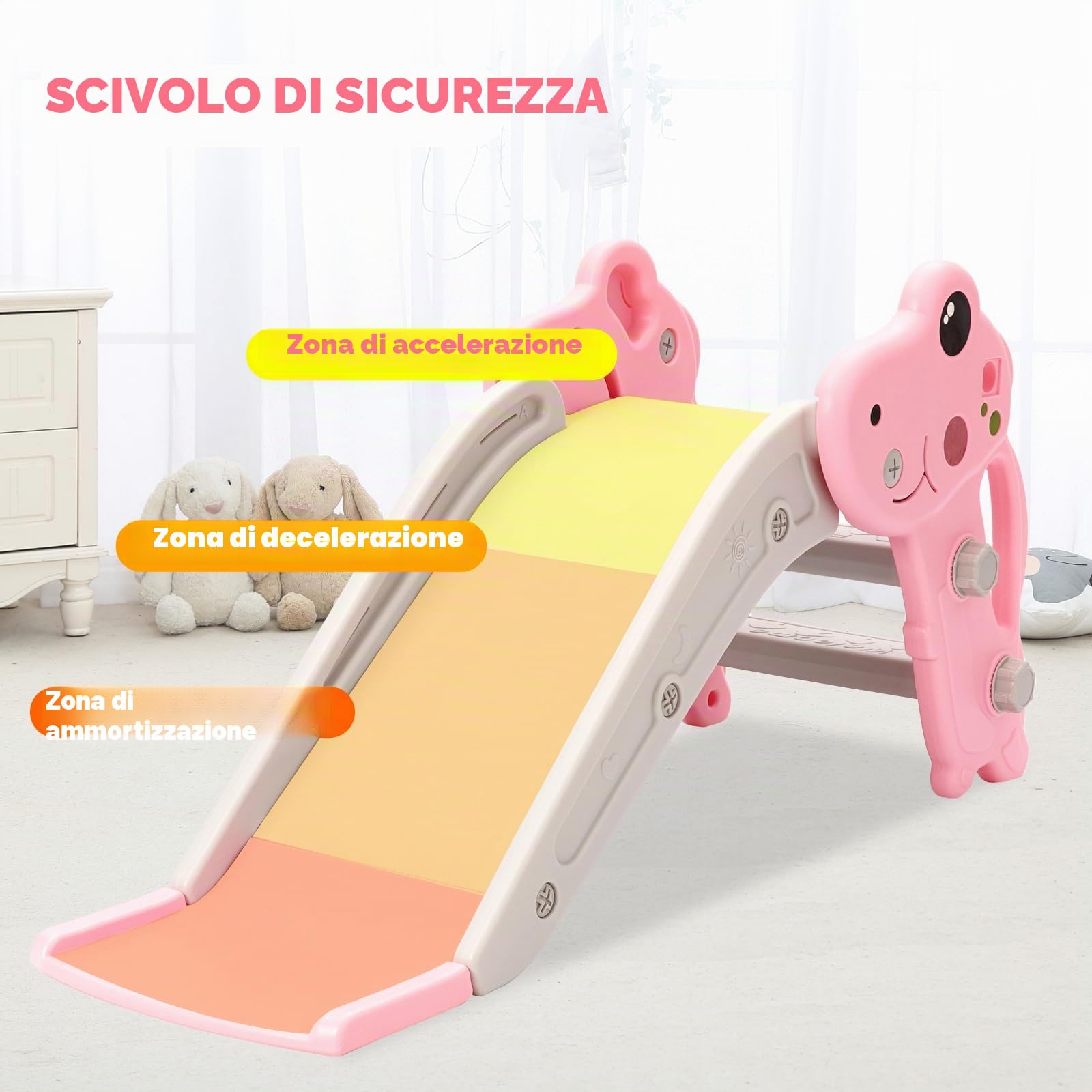 Scivolo per Bambini 3 in 1 con Canestro da Basket, Gradini Antiscivolo e Arrampicata 100cm, Giochi Montessori per Interni e Esterni, Palestra per Bambini 1 Anni + (Rosa) | Scivolo per bambini con gradini antiscivolo, lunghe scanalature e scale antiscivolo