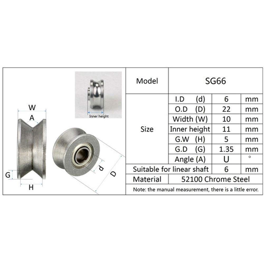 Prodotti for la Trasmissione di Potenza Rulli di Scorrimento in Acciaio Cromato SG66 con scanalatura ad Arco Gotico Cuscinetti for Macchine da Ricamo SG66RS Cuscinetti a Sfere SG66-2RS