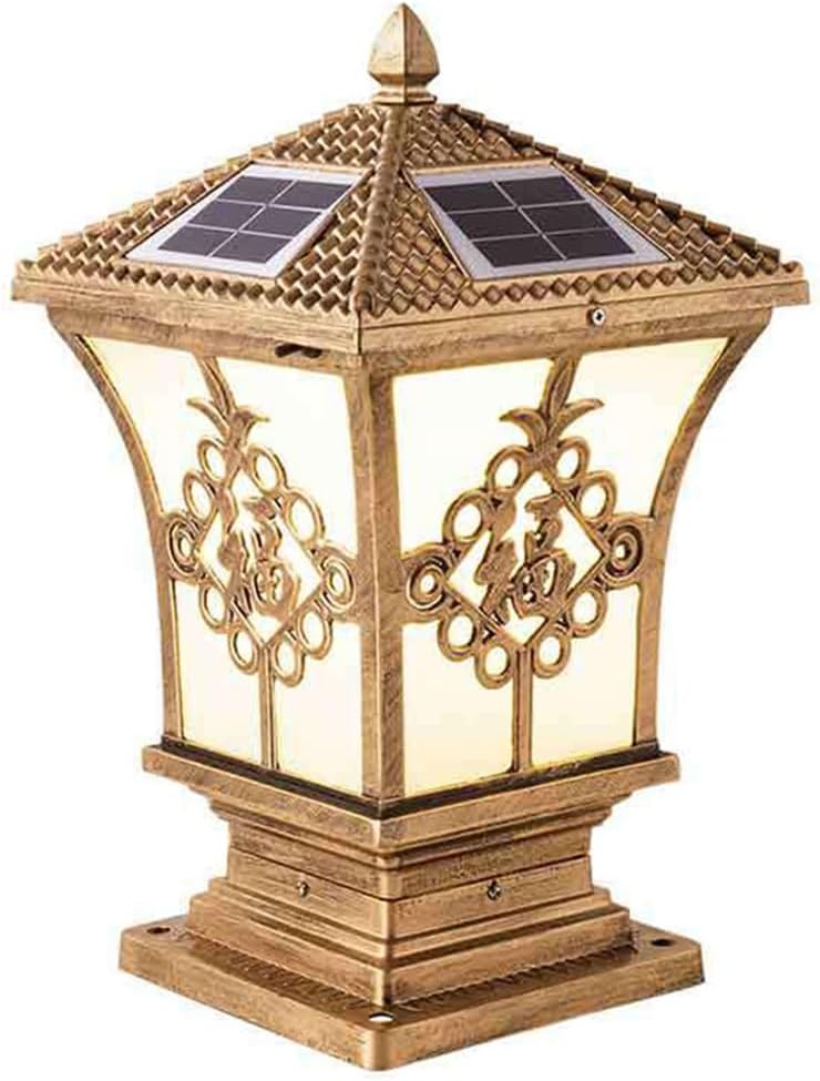 Modern Solar Power Pillar Fixture Square Landscape Lighting Luxury Vintage Column Lamp with Pier Mount Base, European Solar Pillar Cap Light Pathway Driveway Garden Landscape Yard