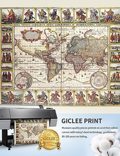Image of DECORARTS - Large Vintage 1652 World Map Canvas Wall Art by Claes Janszoon Visscher, Antique Historical Map for Wall Decor, Hand-Stretched Giclee Print, Handcrafted in USA, 30x24''