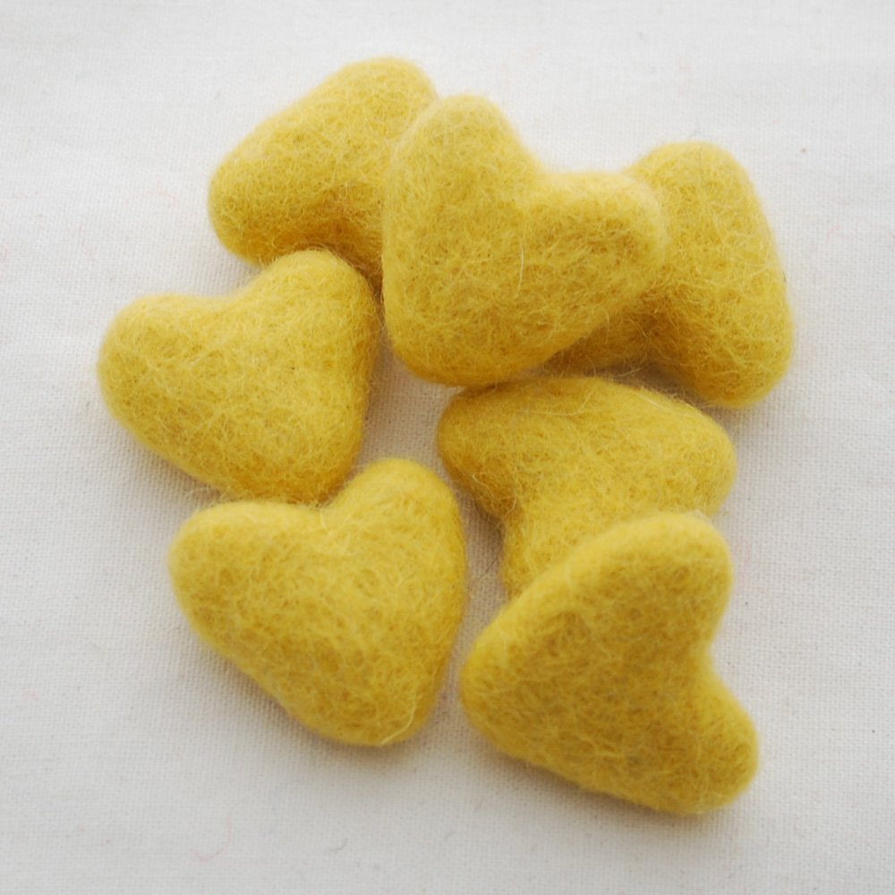 Oriental Direct Mustard 100% Wool Felt Hearts - 3Cm - 10 Felt Hearts - Yellow